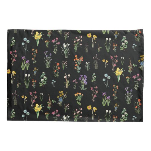 Wildflower Waterverf Zwart Botanisch Bloemen Kussensloop (Achterkant-Links)