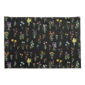 Wildflower Waterverf Zwart Botanisch Bloemen Kussensloop (Achterkant-Rechts)