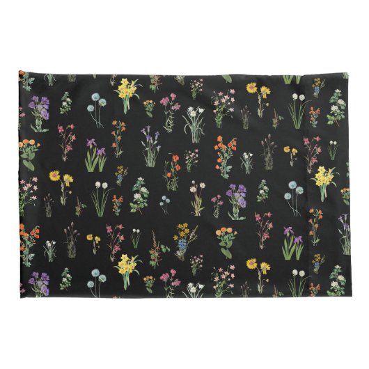 Wildflower Waterverf Zwart Botanisch Bloemen Kussensloop (Achterkant-Rechts)