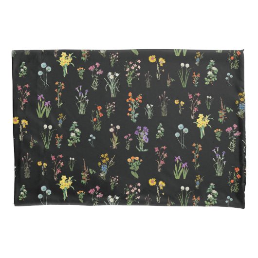 Wildflower Waterverf Zwart Botanisch Bloemen Kussensloop (Voorkant-Links)