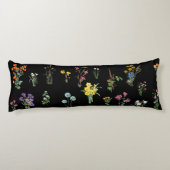 Wildflower Waterverf Zwart Botanisch Bloemen Lichaamskussen (Achterkant)