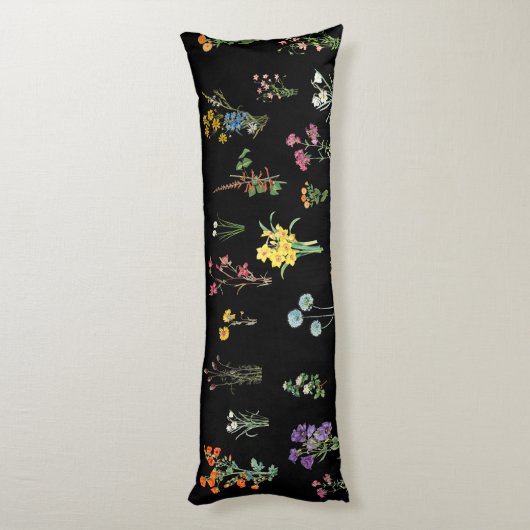 Wildflower Waterverf Zwart Botanisch Bloemen Lichaamskussen (Achterkant (Verticaal))