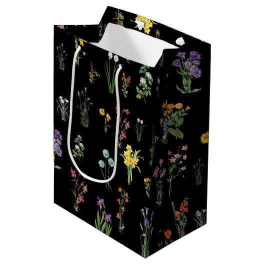 Wildflower Waterverf Zwart Botanisch Bloemen Medium Cadeauzakje (Voorkant Gekanteld)