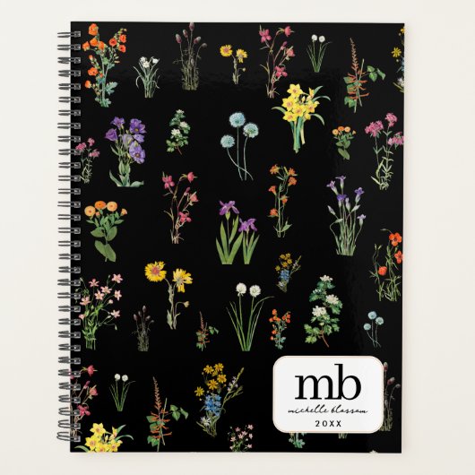 Wildflower Waterverf Zwart Botanisch Bloemen Planner (Voorkant)