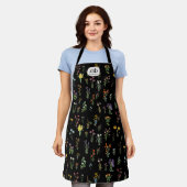 Wildflower Waterverf Zwart Botanisch Bloemen Schort (Gedragen)