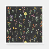 Wildflower Waterverf Zwart Botanisch Bloemen Servet (Voorkant)