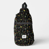 Wildflower Waterverf Zwart Botanisch Bloemen Sling Bag (Voorkant)