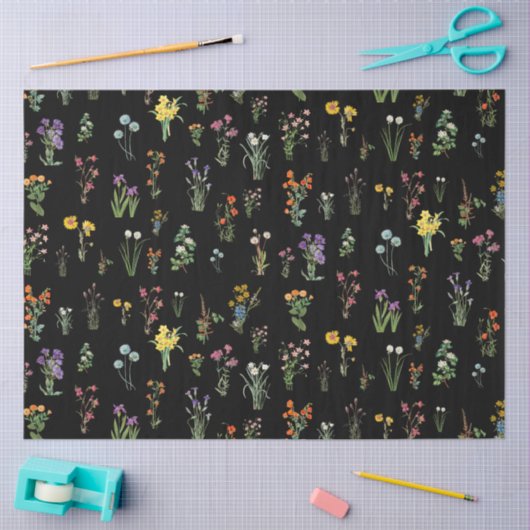 Wildflower Waterverf Zwart Botanisch Bloemen Tissuepapier (Craft)