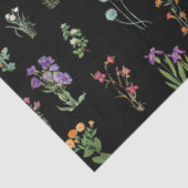 Wildflower Waterverf Zwart Botanisch Bloemen Tissuepapier (Detail)