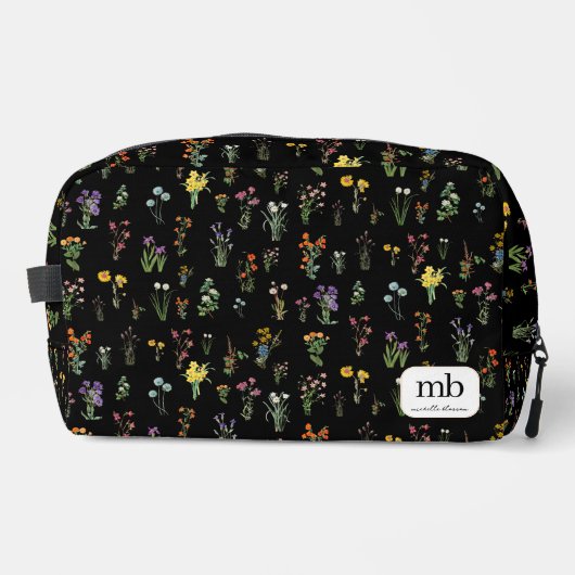Wildflower Waterverf Zwart Botanisch Bloemen Toilettasje (Voorkant)