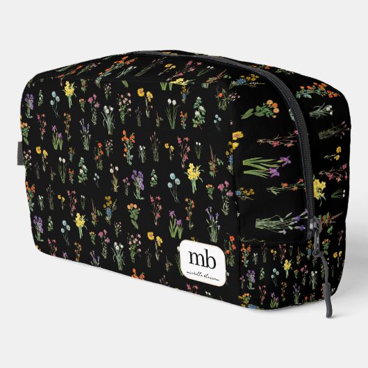 Wildflower Waterverf Zwart Botanisch Bloemen Toilettasje (Rechterhoek)