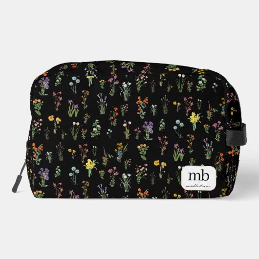 Wildflower Waterverf Zwart Botanisch Bloemen Toilettasje (Achterkant)