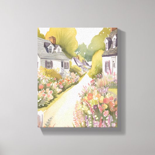 Wildflower Way | Waterverf van kuststrandstad Canvas Afdruk (Voorkant)