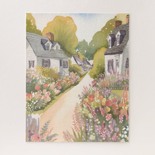 Wildflower Way | Waterverf van kuststrandstad Legpuzzel (Verticaal)