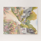 Wildflower Way | Waterverf van kuststrandstad Legpuzzel (Horizontaal)
