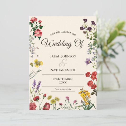 Wildflower Weddenschap Sla datum met aangepaste fo Kaart (Staand voorkant)