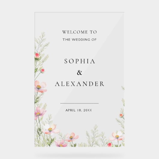 Wildflower Wedding Acryl Teken Welkom. Acryl Bord (Voorkant)