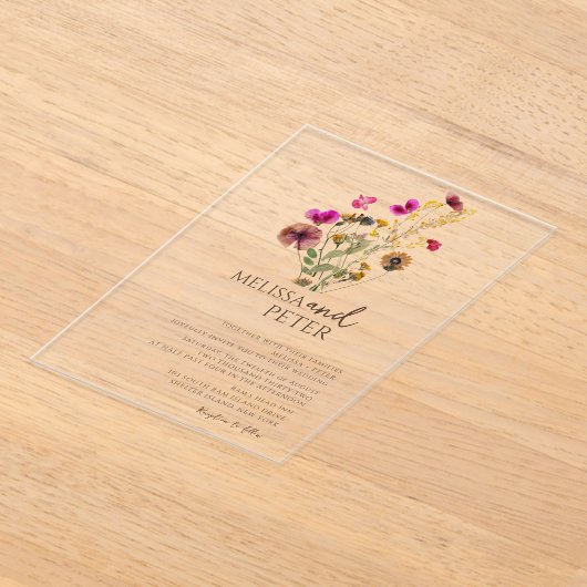 Wildflower Wedding Acryl Uitnodigingen (Laagn)