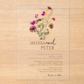 Wildflower Wedding Acryl Uitnodigingen (Voorkant)