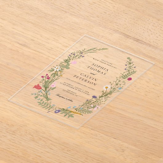 Wildflower Wedding Acryl Uitnodigingen (Laagn)