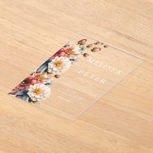 Wildflower Wedding Acryl Uitnodigingen (Laagn)