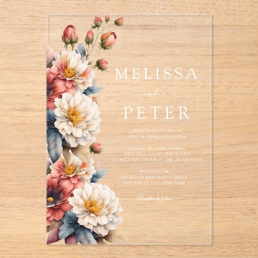 Wildflower Wedding Acryl Uitnodigingen (Voorkant)