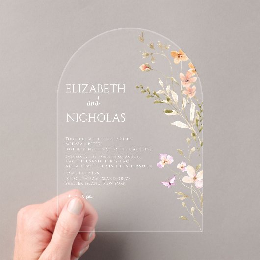 Wildflower Wedding Acryl Uitnodigingen (Insitu (Draagbaar))