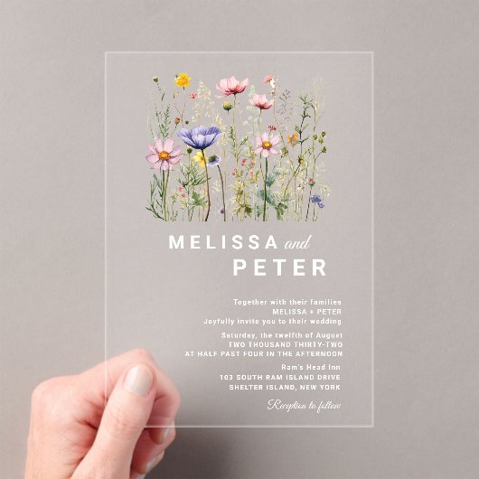 Wildflower Wedding Acryl Uitnodigingen (Insitu (Draagbaar))