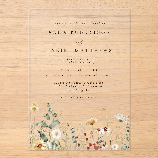 Wildflower Wedding Acryl Uitnodigingen (Voorkant)