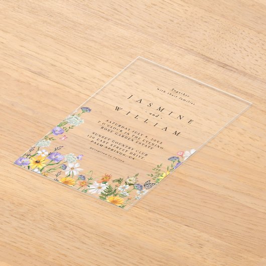 Wildflower Wedding Acryl Uitnodigingen (Laagn)