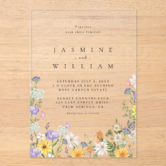 Wildflower Wedding Acryl Uitnodigingen (Voorkant)