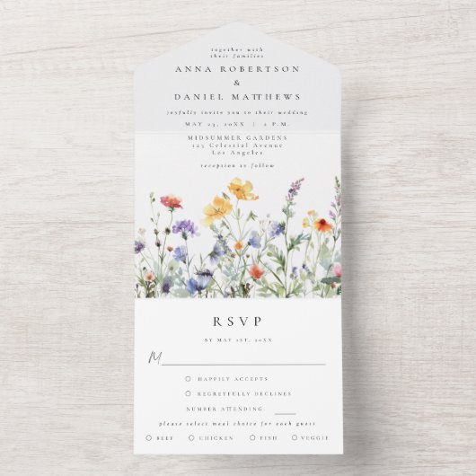 Wildflower Wedding All In One Uitnodiging (Binnen)