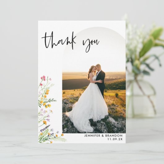 Wildflower Wedding Arch Foto Hartelijk dank Bedankkaart (Staand voorkant)