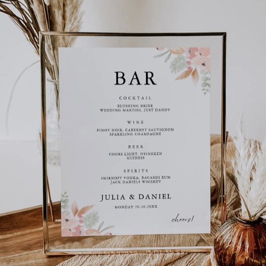 Wildflower Wedding Bar Menu Sign Sjabloon Poster