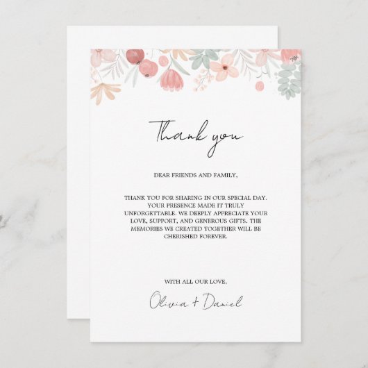 Wildflower Wedding Bedankt Menu Kaart Servet Opmer (Voorkant / Achterkant)