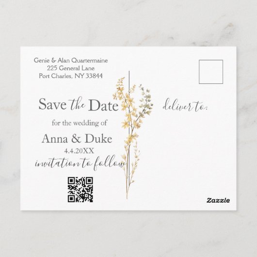 Wildflower Wedding Bewaar de datum Briefkaart (Achterkant)
