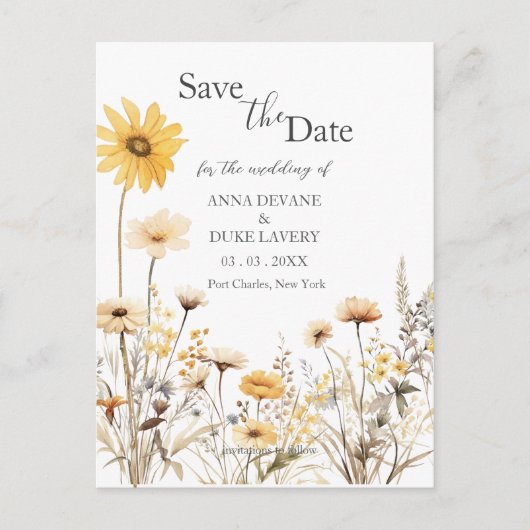 Wildflower Wedding Bewaar de datum Briefkaart (Voorkant)