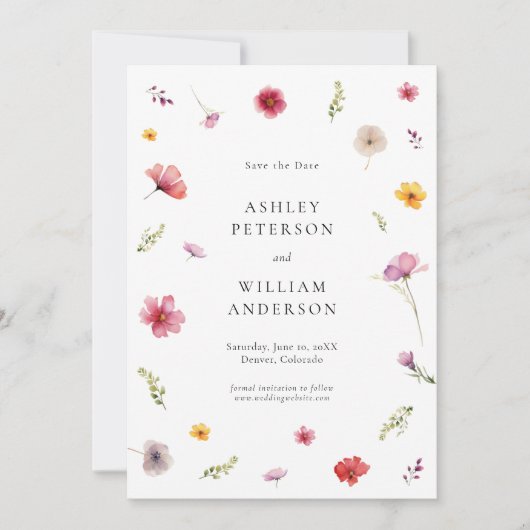 Wildflower Wedding Bewaar de datum Kaart (Voorkant)