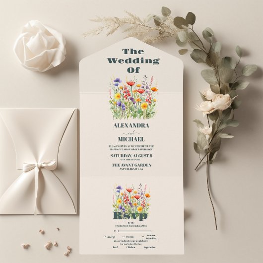 Wildflower Wedding Boho Country Floral All In One Uitnodiging