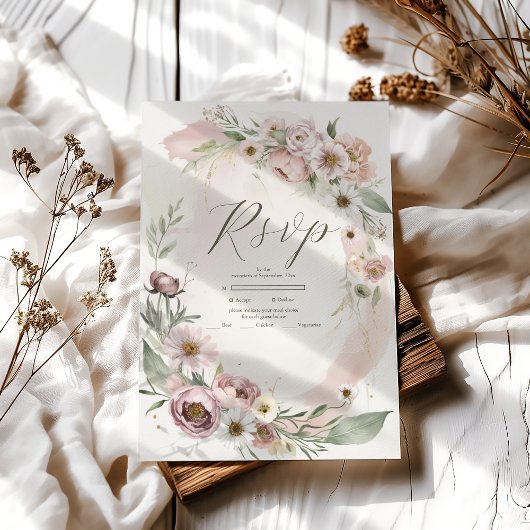 Wildflower Wedding Boho Country Floral RSVP Kaartje