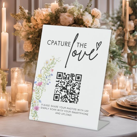 Wildflower Wedding Capture The Love Photo QR-code Reclamebord Met Voetstuk