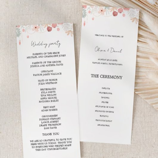 Wildflower Wedding Ceremony Programma Programmakaart