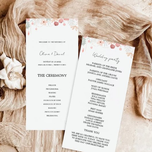 Wildflower Wedding Ceremony Programma Programmakaart