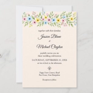 Wildflower Wedding Eenvoudige Bloemfoto Uitnodigin Kaart