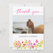 Wildflower Wedding Floral Script Elegant Spring Bedankkaart (Voorkant)