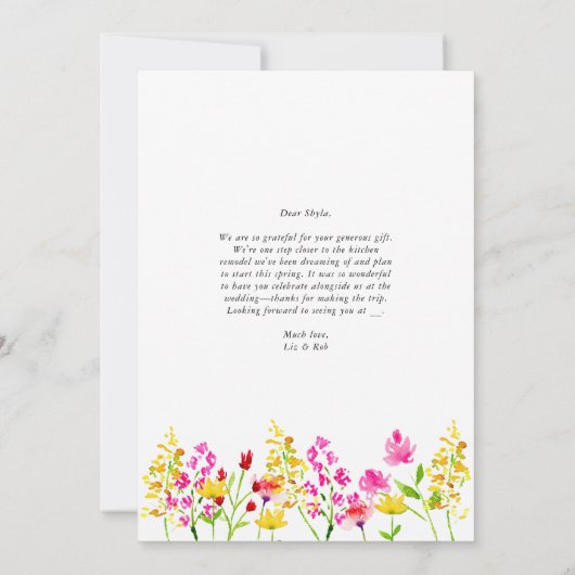 Wildflower Wedding Floral Script Elegant Spring Bedankkaart (Achterkant)
