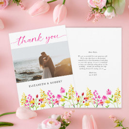 Wildflower Wedding Floral Script Elegant Spring Bedankkaart