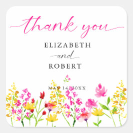 Wildflower Wedding Floral Script Elegant Spring Vierkante Sticker