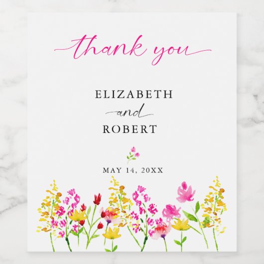 Wildflower Wedding Floral Script Elegant Spring Wijn Etiket (Enkel label)