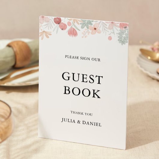 Wildflower Wedding Guest Book Sign Sjabloon Kaart